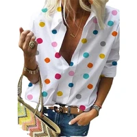 autumn polka dot blouse women turn down collar long sleeve shirt streetwear elegant white top baggy office lady clothing