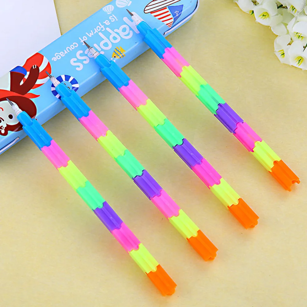 

12pcs Creative Rainbow Multifunction Building Block Writing Pen Stacker Swap Pencil Stationery for Boys Girls (Colorful)