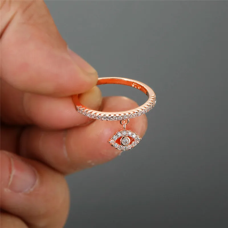 Уникальное женское маленькое кольцо с кристаллом в форме глаза Серебряное