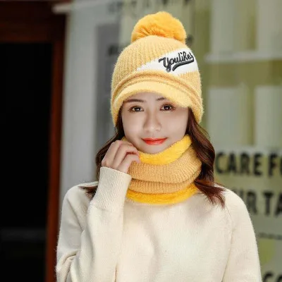 Шапки Skullies, зимняя шапка, комплект, шарф для девочек, шапки Gorras, вязаная шапка, женская теплая шапка, шапки для женщин, шапочки, шапки - Цвет: yellow
