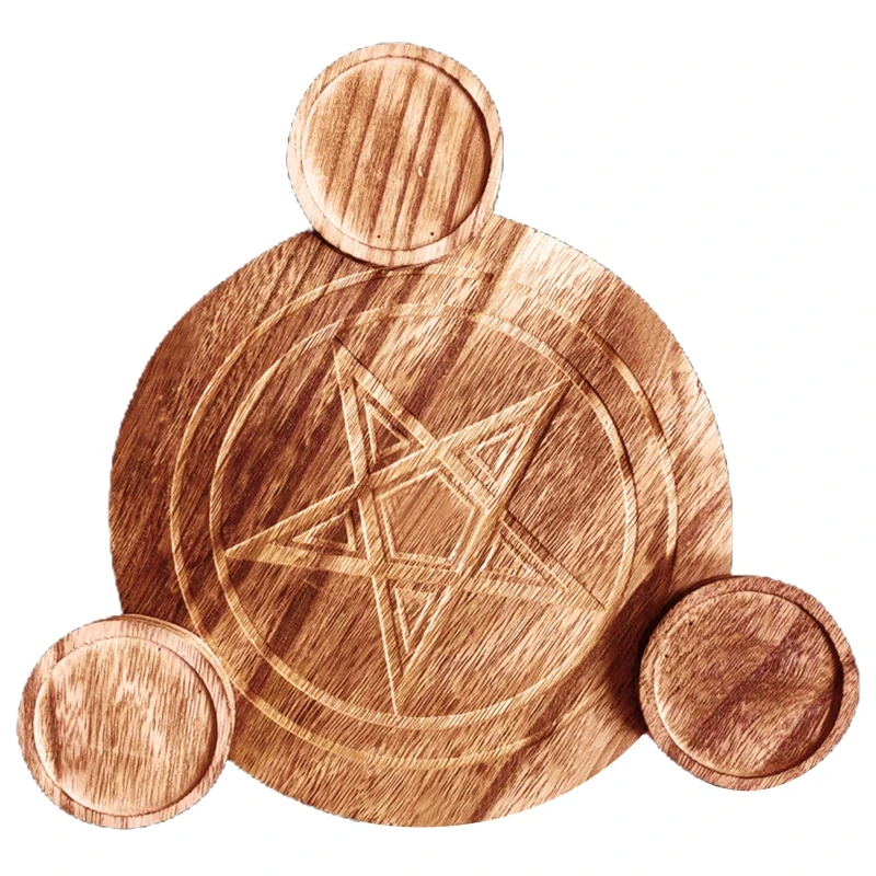 

Wooden Candle Holder Astrology Pentacle Altar Plate Divination Magic Candlestick X3UA