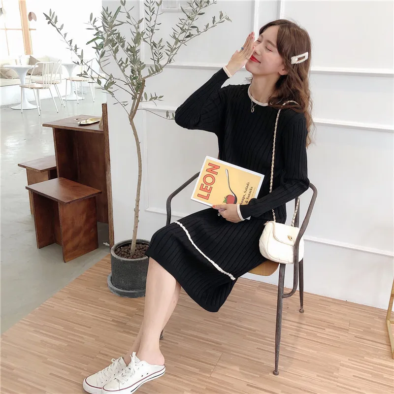 2019 new autumn and winter long over-the-knee sweater skirt ladies loose head is very temperament knit dress warm female | Женская