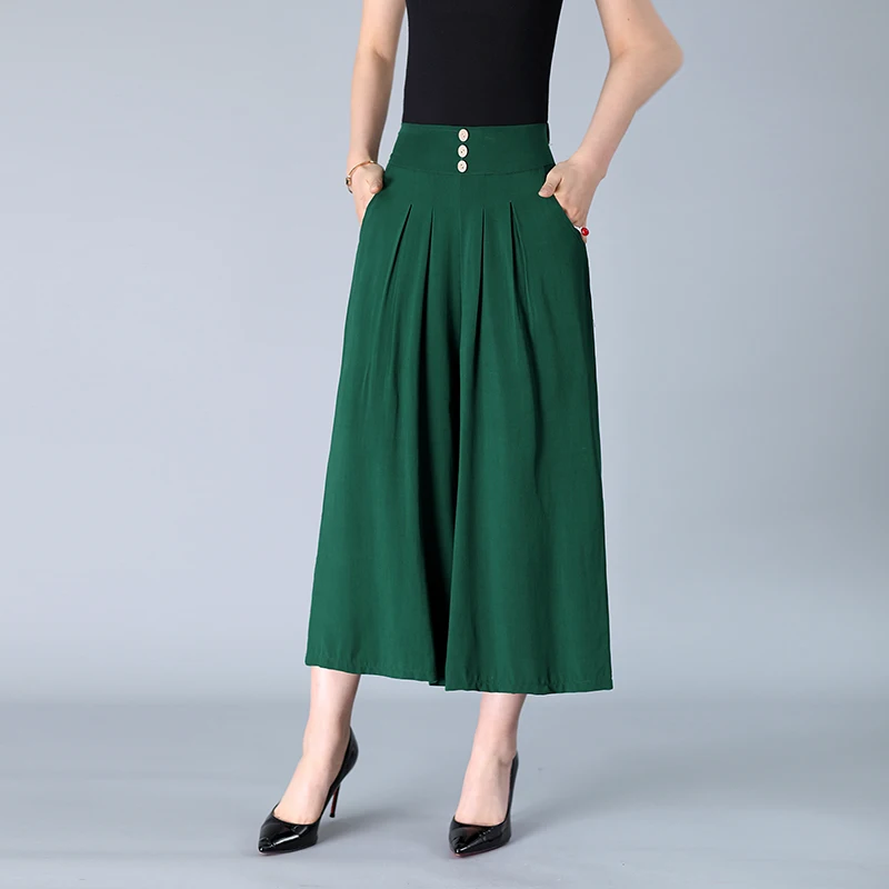 Big Size 4XL Linen Summer Capri New Casual Women Shorts Skirts High Waist Wide Leg Pleated Flex Fit Women Soft Skirt Feminina