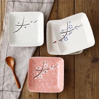 japanese style and wind four grain dish ceramic set household snowflake dish square plate sushi
