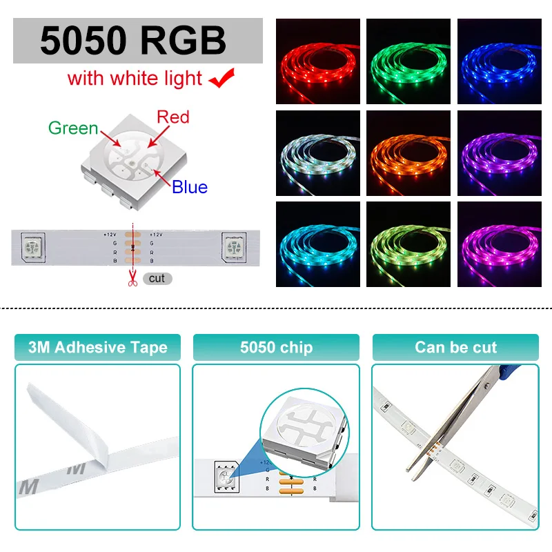 Гибкая светодиодная лента с Wi-Fi управлением 5050 RGB совместимая alexa Bluetooth неоновая