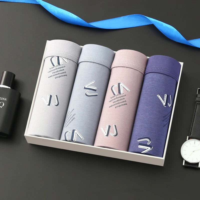 Men's Underpants 4pcs Set Bamboo Fiber Boxershorts Man Breathable Panties Lounge Home Sleep Boxer Underwear Male Couples Shorts