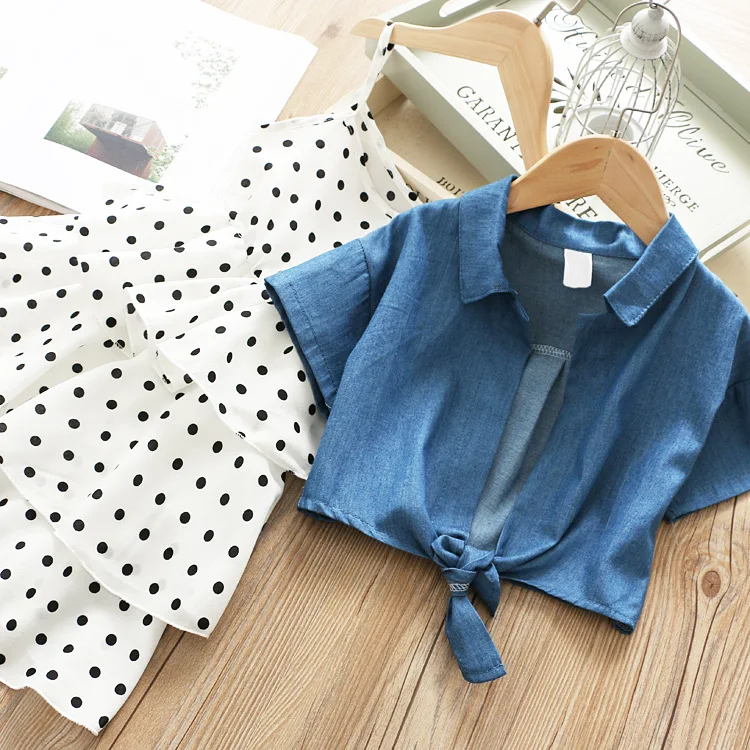 Комплект летней одежды для девочек кардиган с короткими рукавами и платье в