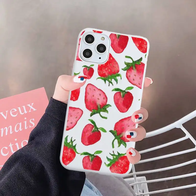 

Pink fruit strawberry Phone Case Candy Color for iPhone 6 7 8 11 12 s mini pro X XS XR MAX Plus