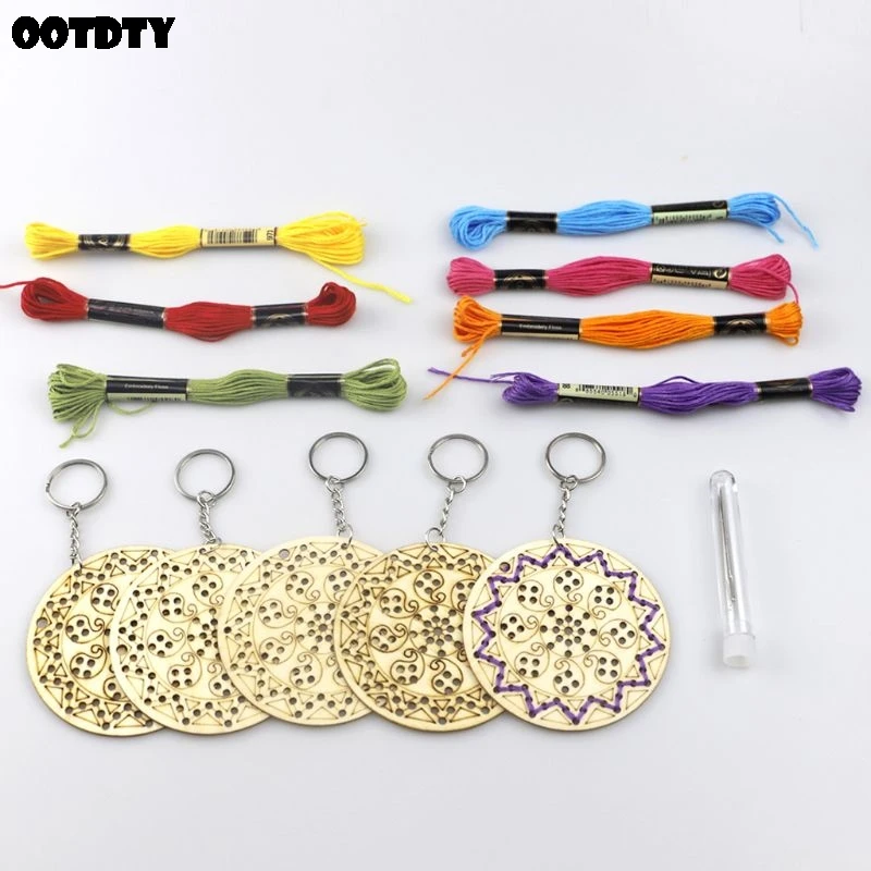 5 шт круглая деревянная вышивка крестиком брелок кольцо с резьбой Сделай Сам