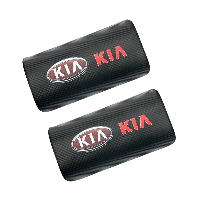 

1pcs Car Carbon fiber logo headrest PU leather car neck pillow For KIA K2 K3 K5 Sorento Sportage R Rio Soul cap Car styling