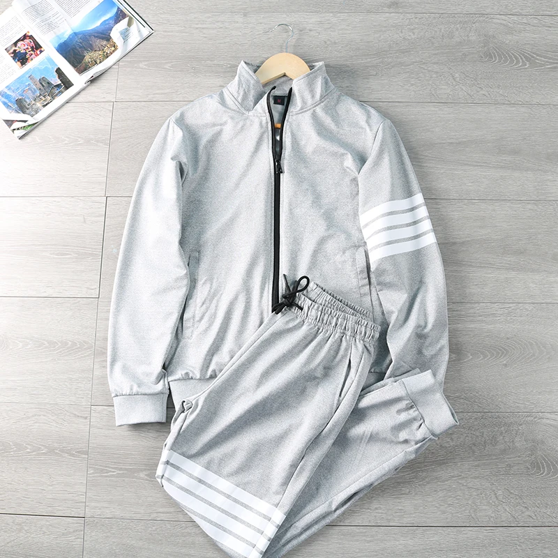 

Foreign Trade Factory Autumn Elastic Quick Drying Stand Collar Jacket Men's Fashion Hoodies and Trousers Sports Two-piece Suit