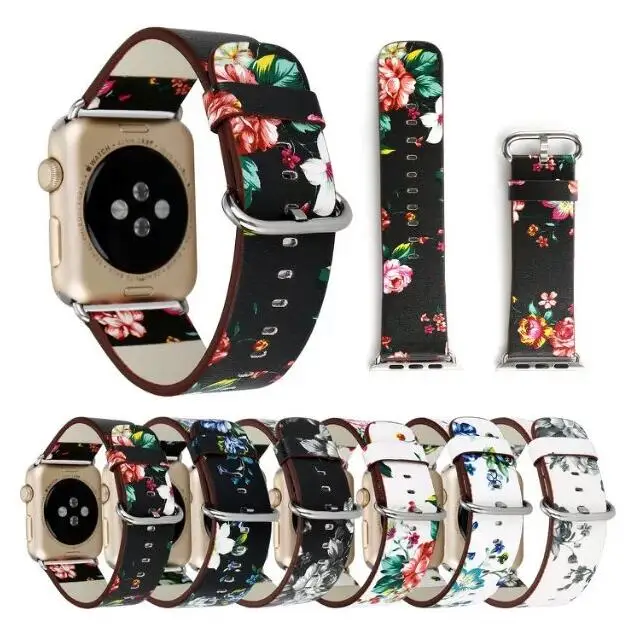 Хороший кожаный ремешок с цветочным принтом для iwatch 5 4 3 2 1 Apple Watch Band 38 мм 42 40 44 |