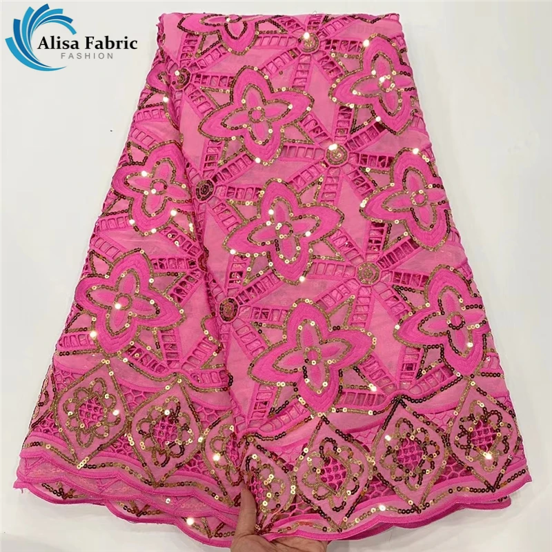 

Embroidered African Guipure Lace With Sequins 5 Yards High Quality Nigerian Lace Fabric French Lace Fabric For Party Material