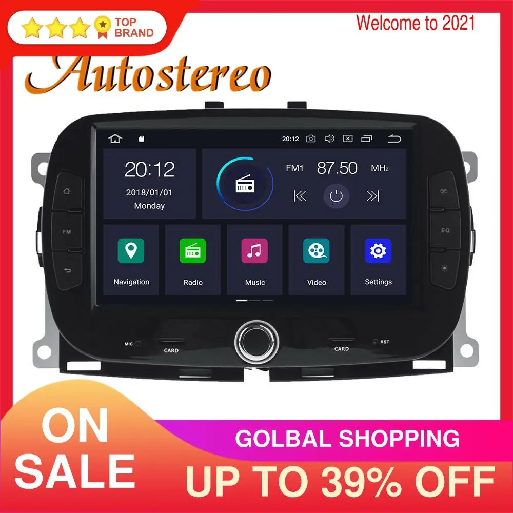 

For Fiat 500 2015-2019 PX6 DSP Android 10.0 4GB+64GB Car Radio GPS Navigation Stereo Multimedia Player Radio Head Unit Recorder