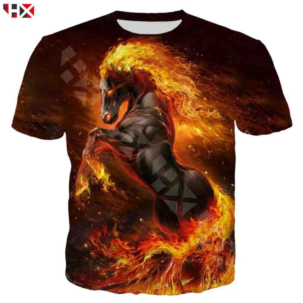

Trend Animal Flame Tianma Men T Shirt 3D Printed Animal Short T Shirts Unisex Casual Streetwear Style Tee Tops