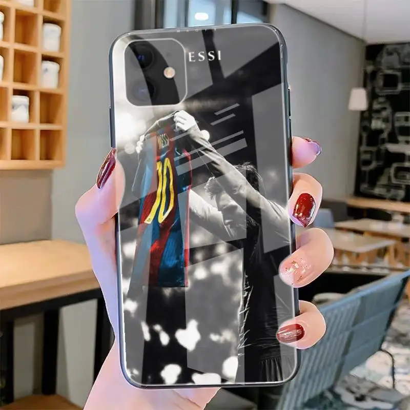 

ZFGHSHYQ Lionel Messi Phone Case Tempered Glass For Iphone6plus 6S 7 7plus 8 X XS XSmax XR 11 12 Pro Max 12mini