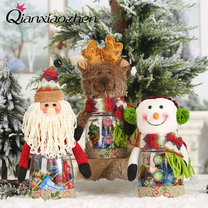 

Qianxiaozhen Рождественская прозрачная банка для конфет, рождественские украшения для дома, рождественские украшения