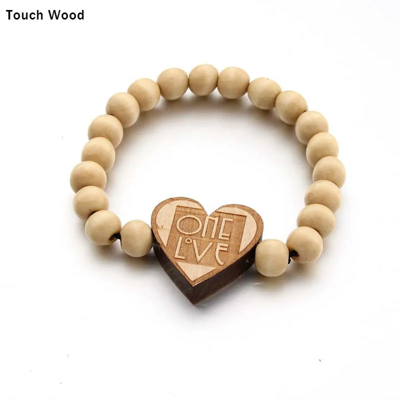 

Wooden pendant bracelet / loving heart hip-hop jewelry / wholesale dropshipping