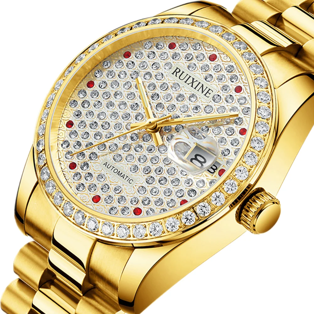 

Автоматические механические мужские часы со стразами, брендовые Роскошные водонепроницаемые с сапфировым стеклом и турбийоном