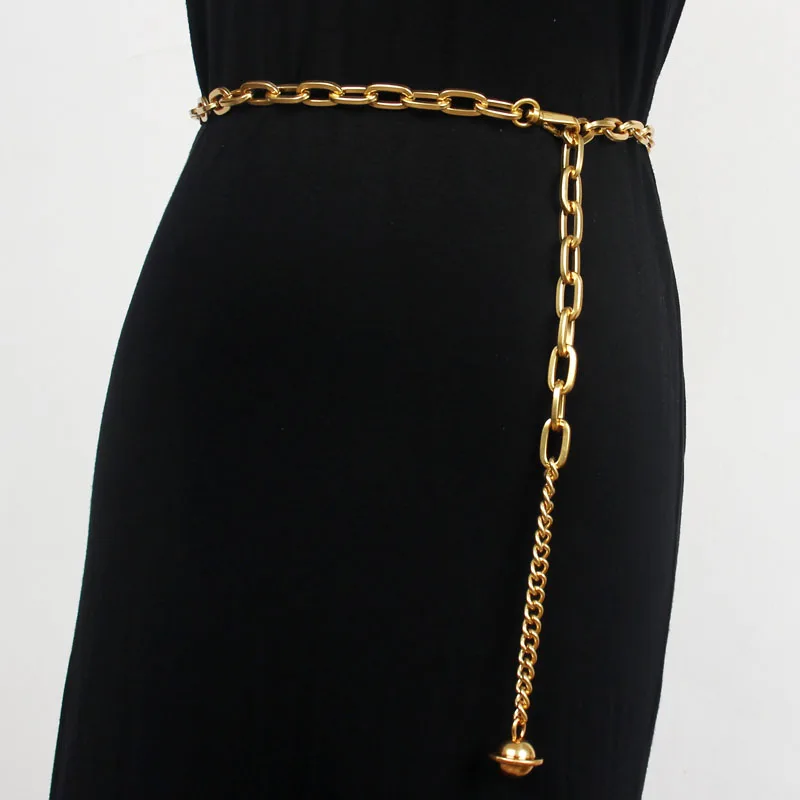 Women Fashion gold Belts Hip High Waist long Narrow Metal Chain Chunky Fringes Punk temperament Waist Chain