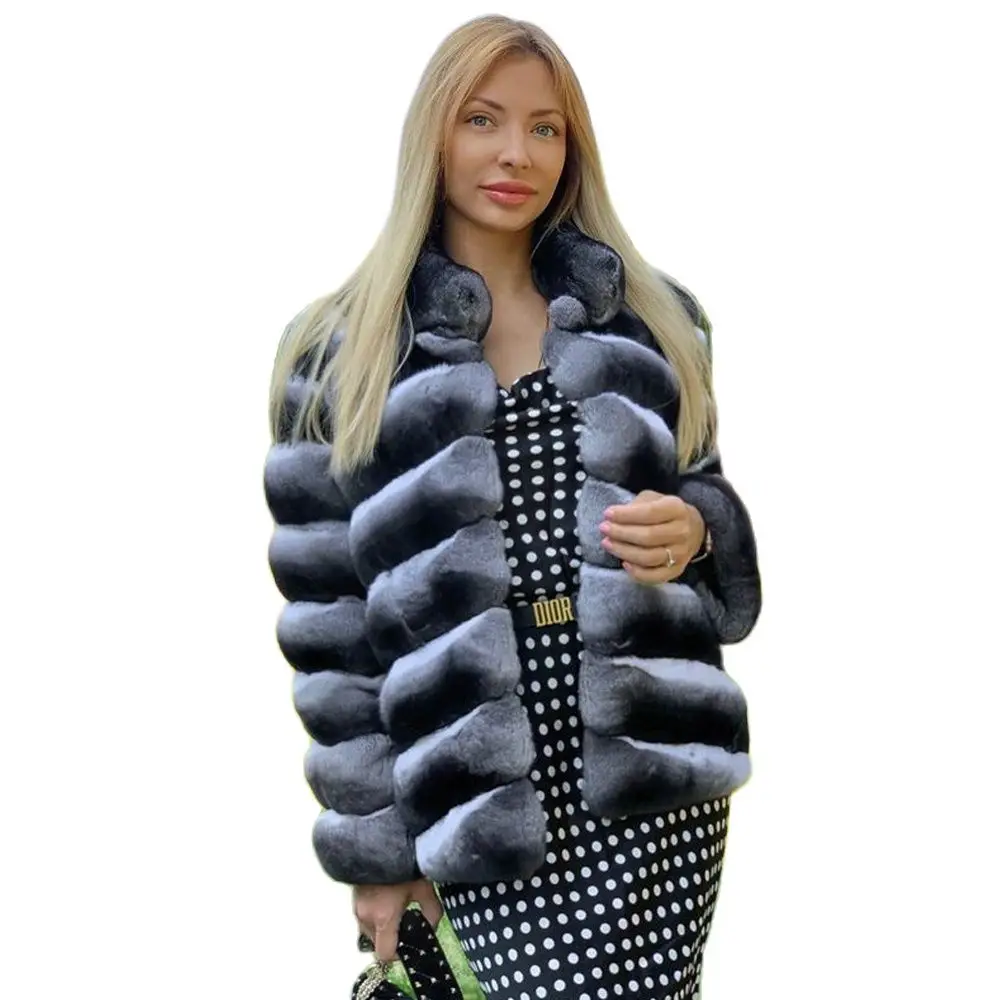 Winter Women Real Rex Rabbit Fur Coat Stand Collar 2022 New Whole Skin Genuine Rex Rabbit Fur Jacket Thick Warm Fur Overcoats