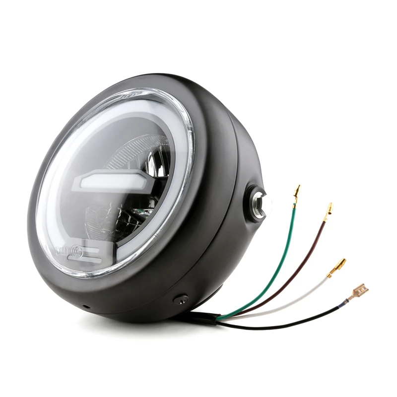 Мотоцикл Cafe Racer Bobber 6 5 дюймов светодиодная фара Янтарный Белый с крепежным