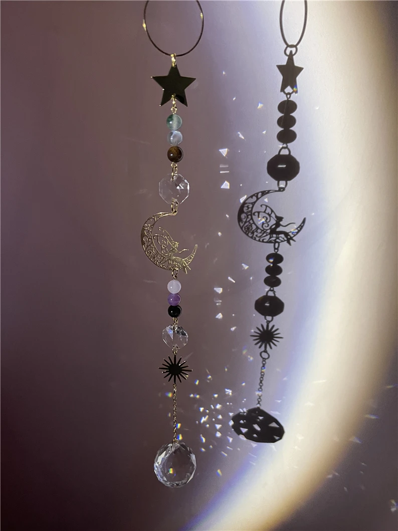 

Crystal Ball Suncatcher Moon and Stars Angel Girls Windows Hanging Decor Home Decorations Rainbow Makers Gifts for friend