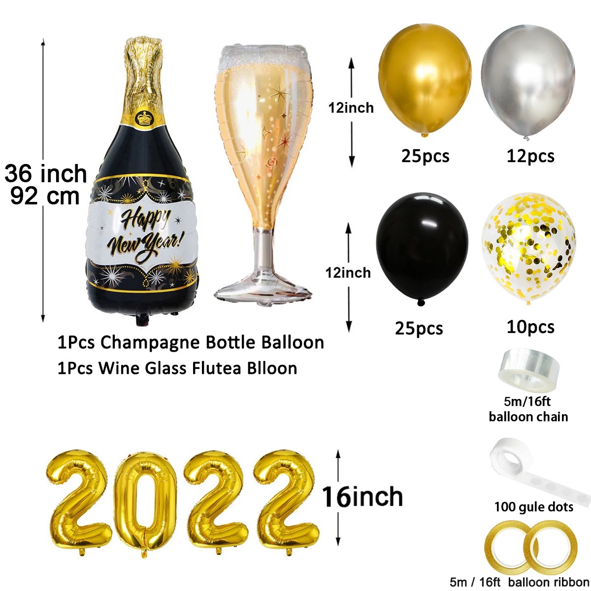 78pcs gold black latex foil bottle wine glass balloons 2022 happy new year eve party decorations for home merry christmas xmas free global shipping