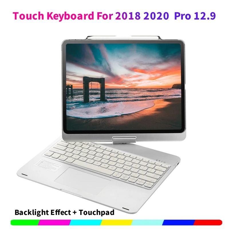 

Клавиатура с нажатием для 2018 2020 iPad Pro 12,9 дюймов, вращающийся чехол для планшета, Bluetooth клавиатура, беспроводная клавиатура