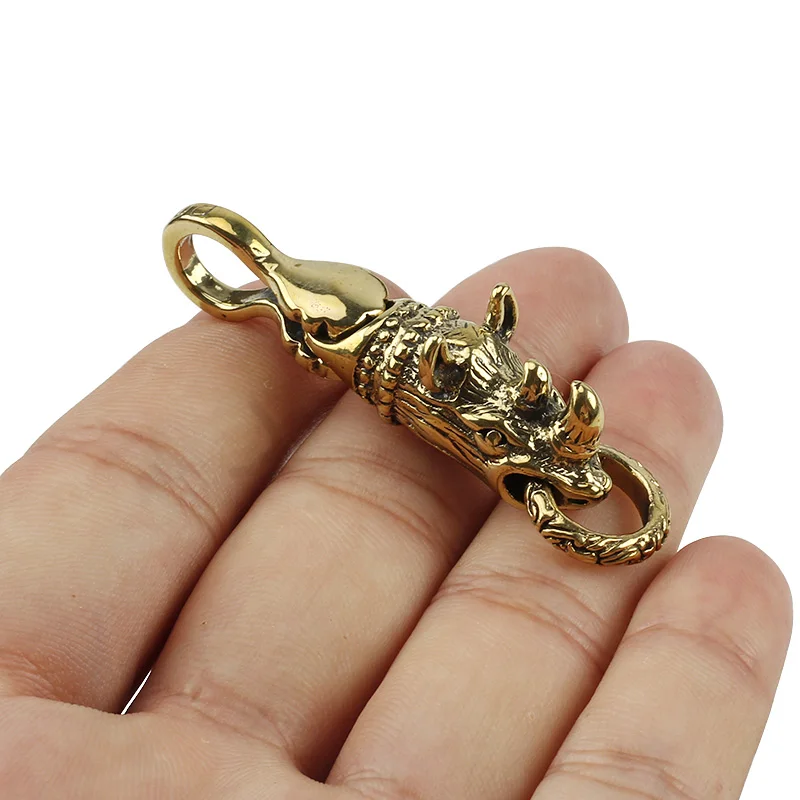 Латунный брелок с изображением носорога DIY EDC Rhinoceros брелок для ключей Медный кулон для животных открытый инструмент