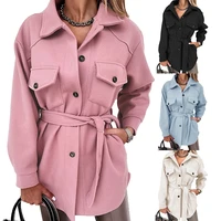 womens clothing 2021 autumn and winter new womens solid color wool overcoat belt coat winter coat women elegant korean coat