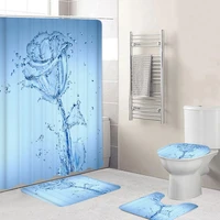 3d printing romantic water flower waterproof bathroom shower curtain toilet cover mat non slip floor mat rug bathroom set