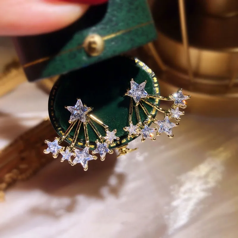 Серьги гвоздики для женщин S925 Серебряные иглы супер вспышка звезда фианит сзади