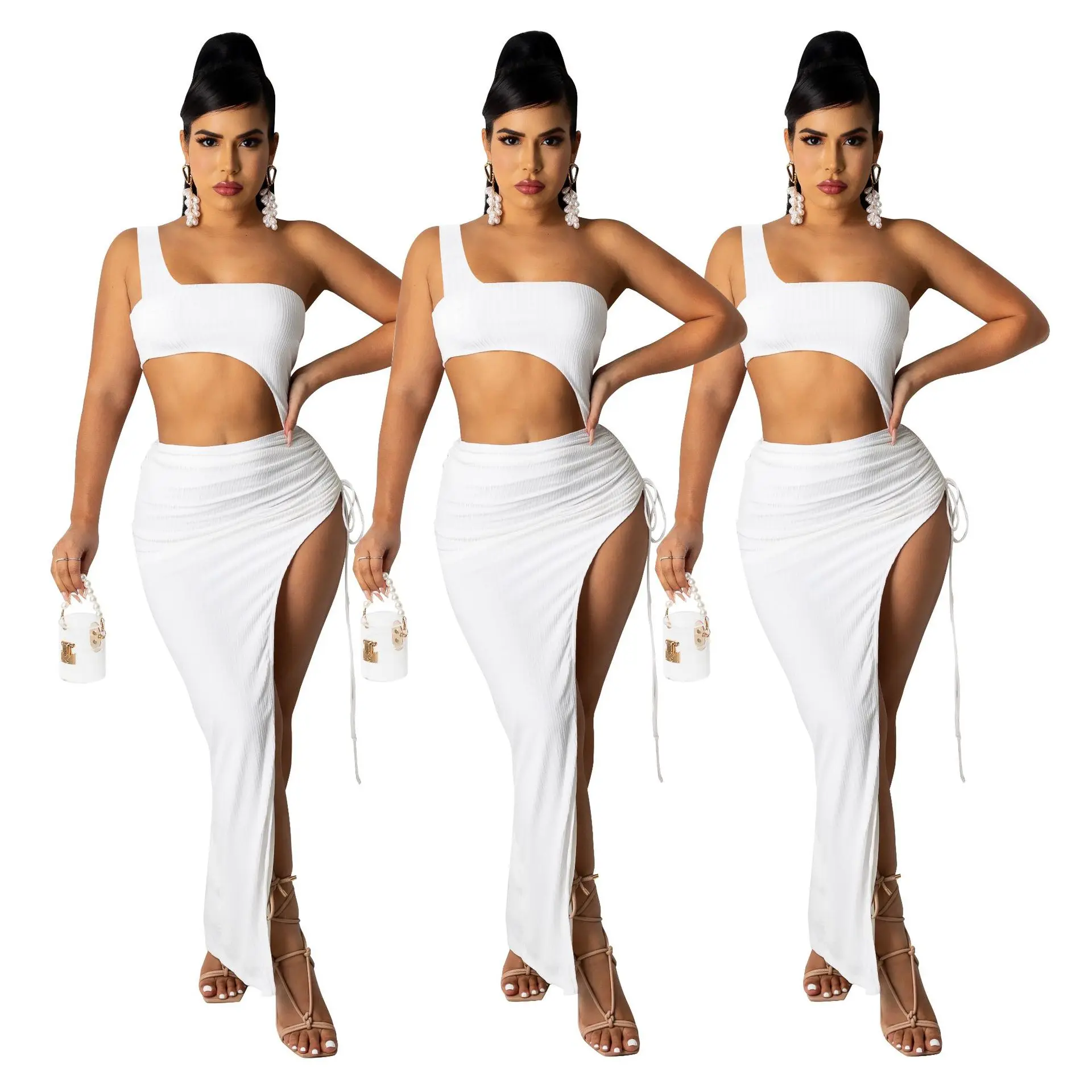 

2021 Spring and Summer New Fashion Women's Sexy White Sexy Pit Dress