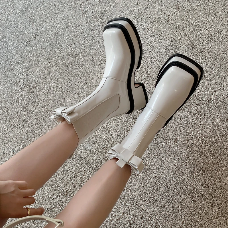 Modern Boots New Women's Autumn and Winter Round Head Side Zipper Lace Up Middle Leg Gothic Boot Platform Kawaii Botas Mujer