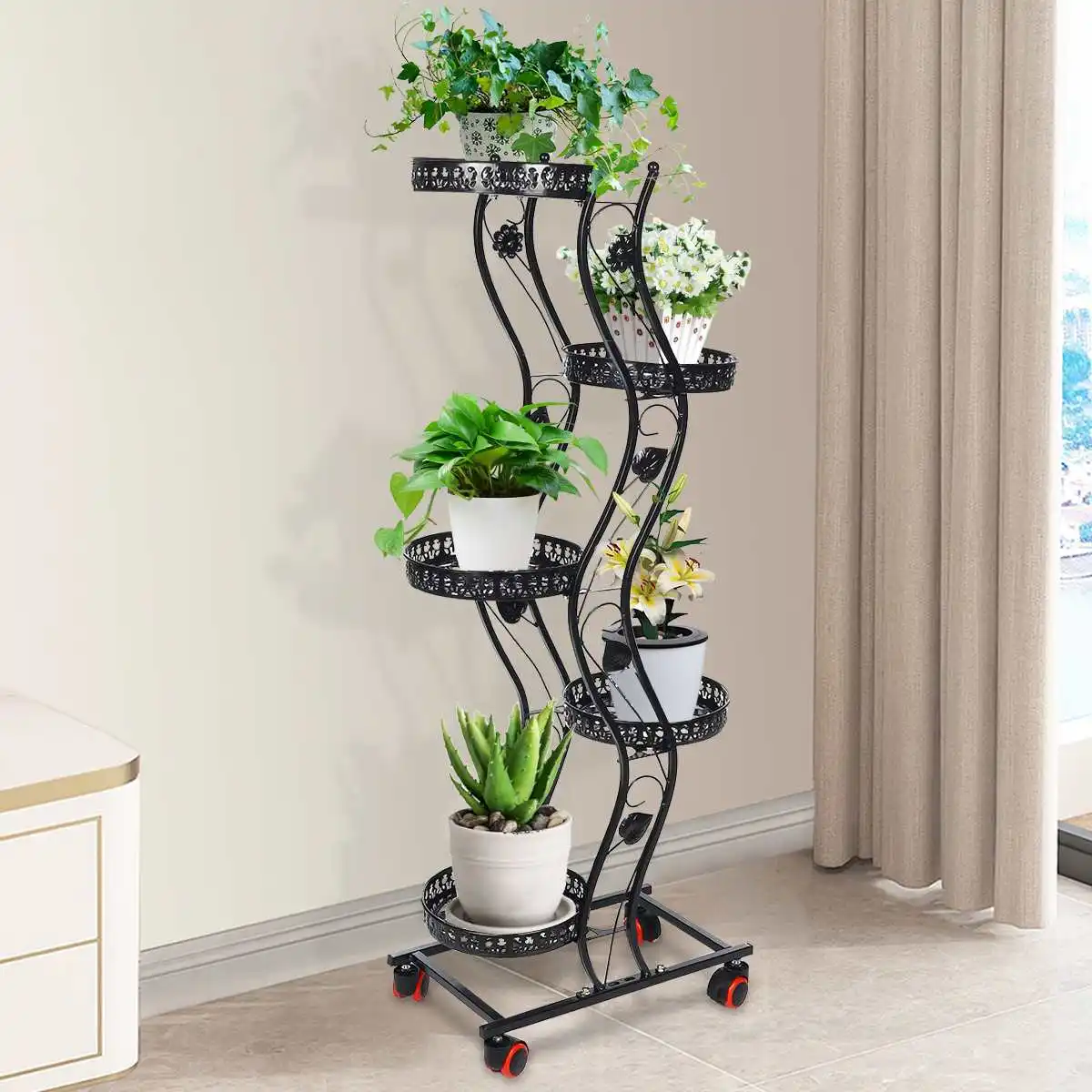 

5 Tiers Iron Flower Rack Plant Stand Multi Flower Stand Shelves 40x28x141cm for Bonsai Display Shelf Yard Garden Patio Balcony