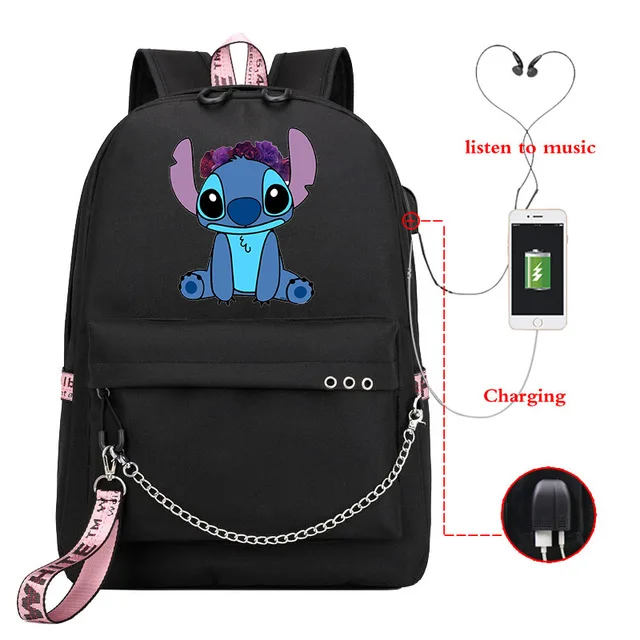 Disney Kawaii сумка на молнии с usb-зарядкой Mochila вместительный рюкзак для женщин Kpop