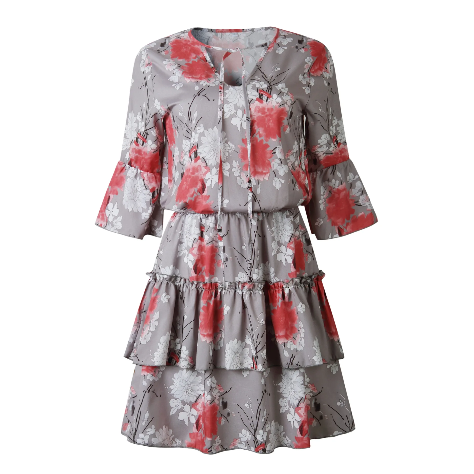 Женское платье больших размеров с цветочным принтом для кэжуал-стиля на длинных рукавах - Роупа Феминина.