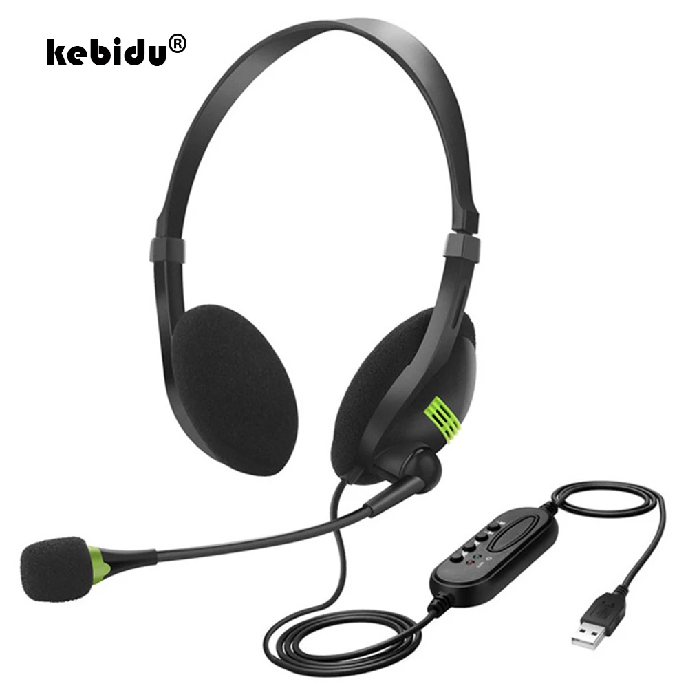 kebidu 3.5mm Noise Cancelling Wired Headphones Microphone Universal USB Headset With Microphone For PC /Laptop/Computer