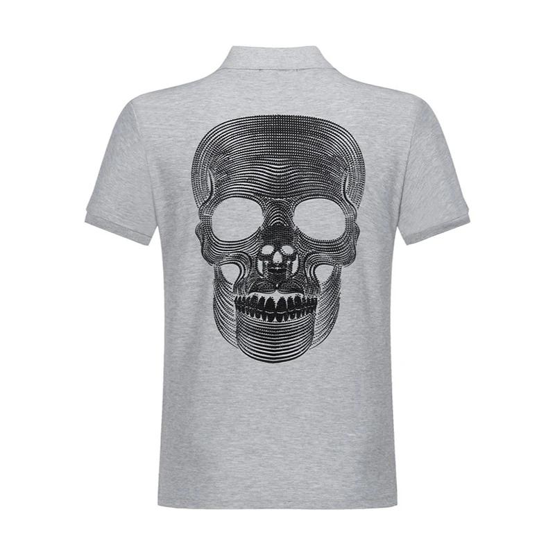 

High Quality Cotton Polo Shirt Men Fashion Tops Sportswear Plein Short Sleeve Skull Street Punk Style 3D Printing Men Wear