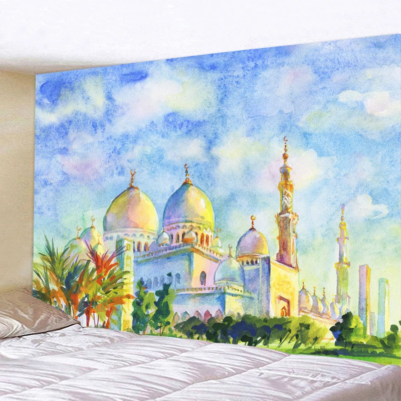 

Watercolor Painting Islam Decoration Ramadan Eid Decor Ramadan Mubarak Kareem Tapestry Wall Hanging Background Table Cloth