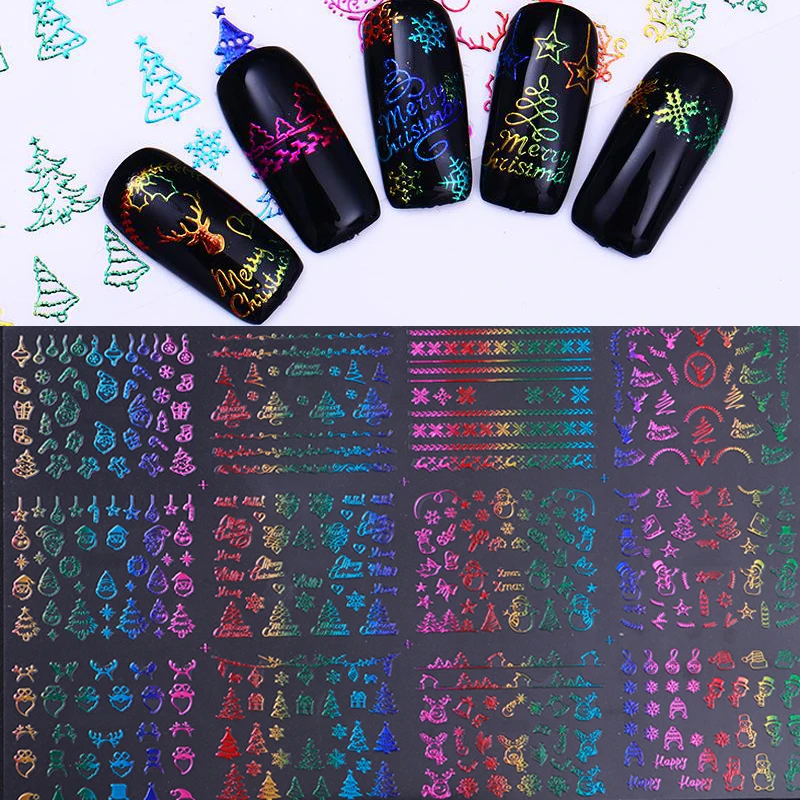 

12Pcs Christmas Santa Claus Water Stickers Lady Image Nail Transfer Slider Full Wrap Xmas Cartoon Maple Leaves Decals Decoration