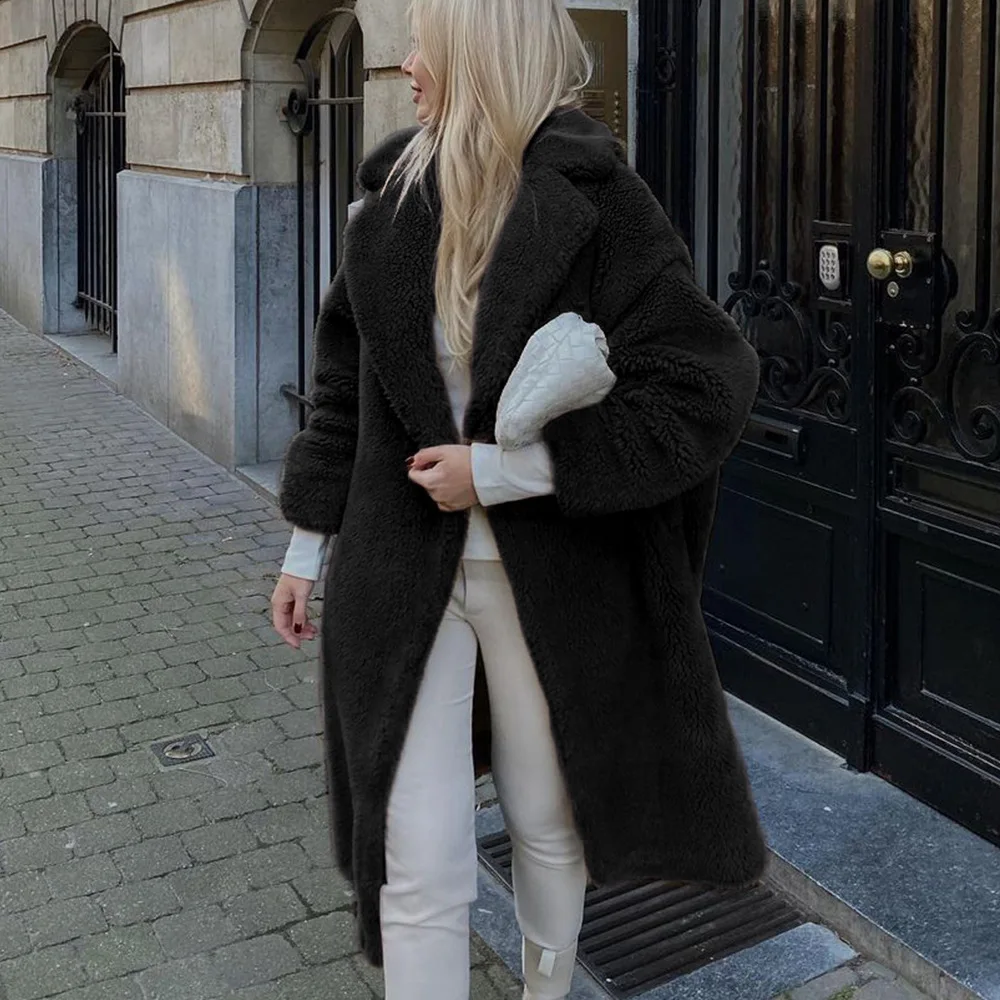 

Fashion Faux Fur Long Faux Lamb Wool Jacket Female Faux Fur Coat Jacket