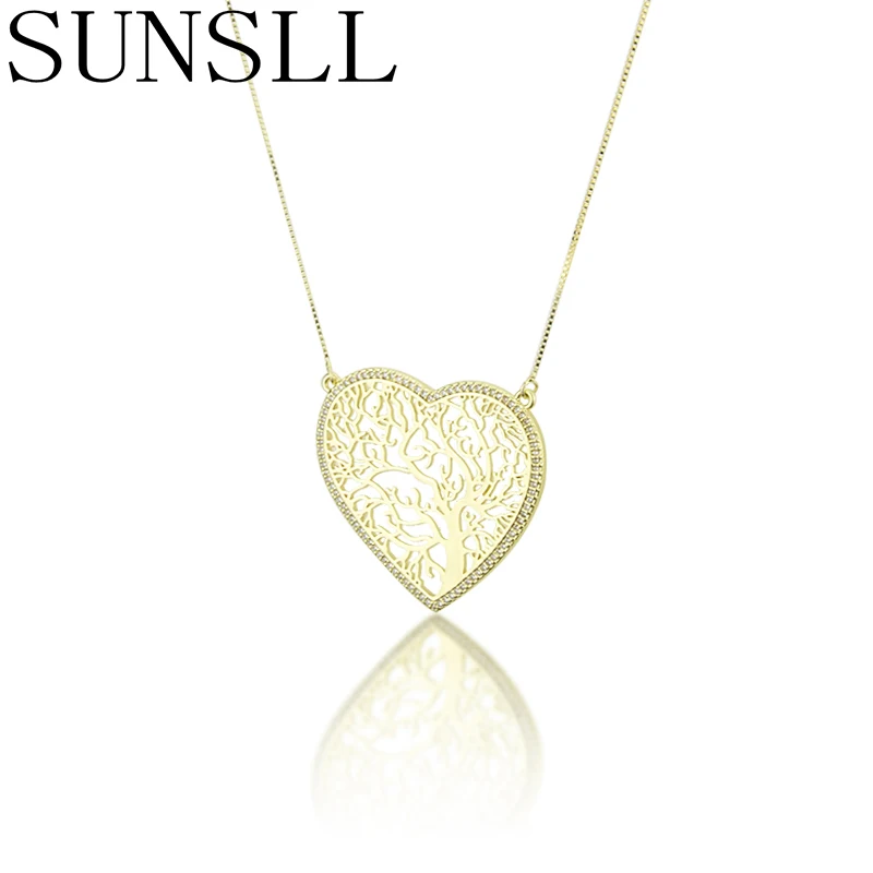 Модное Золотое медное ожерелье SUNSLL с кубическим цирконием в форме сердца для