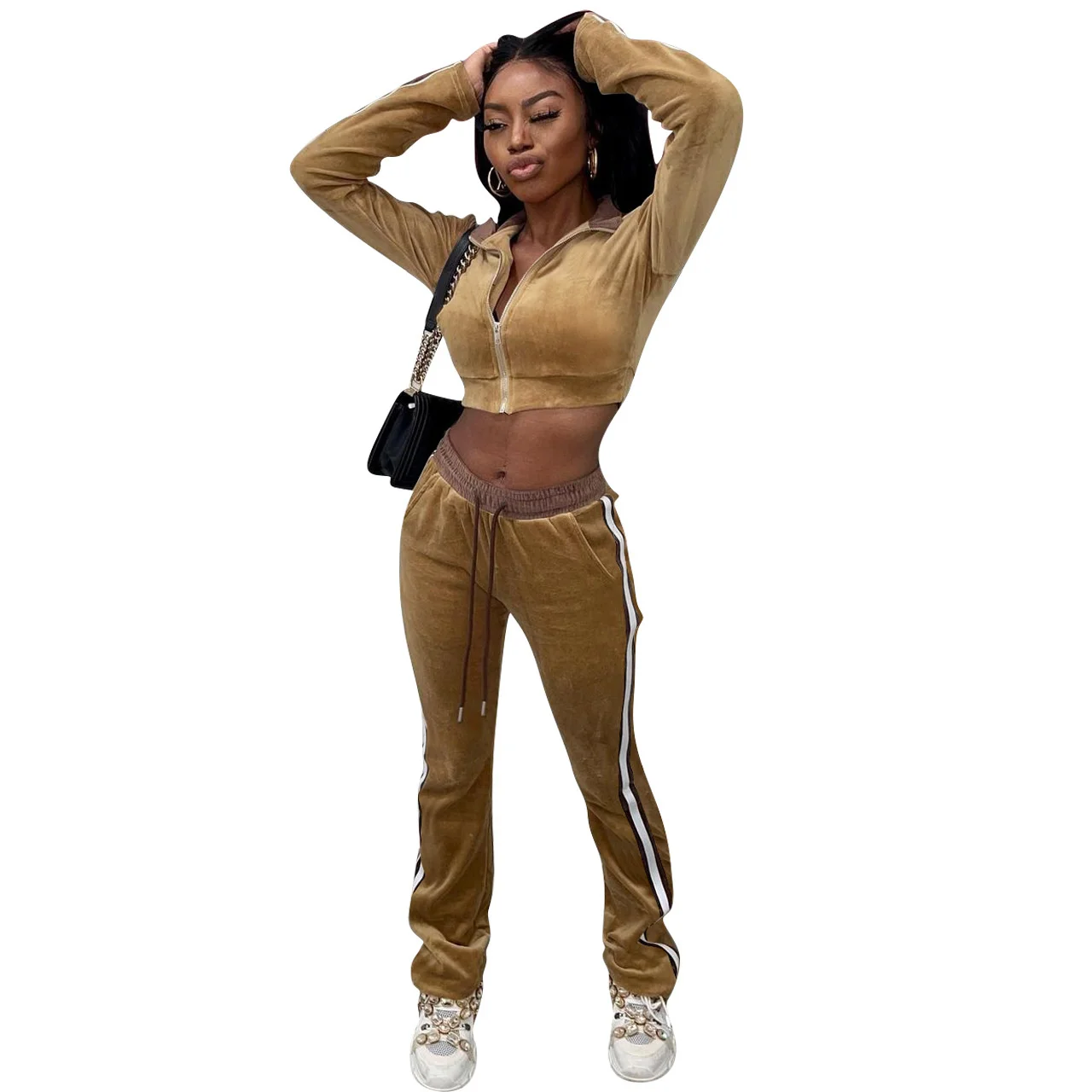 Женский бархатный комплект из двух предметов толстовка с длинным рукавом и брюки