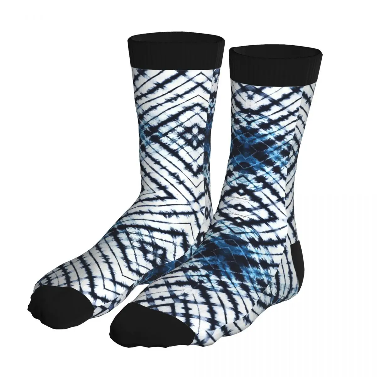 

Diamonds Indigo Socks Men's 5% Spandex Novelty Middle Tube Winter Navy Tie Dye Boho Retro Printed