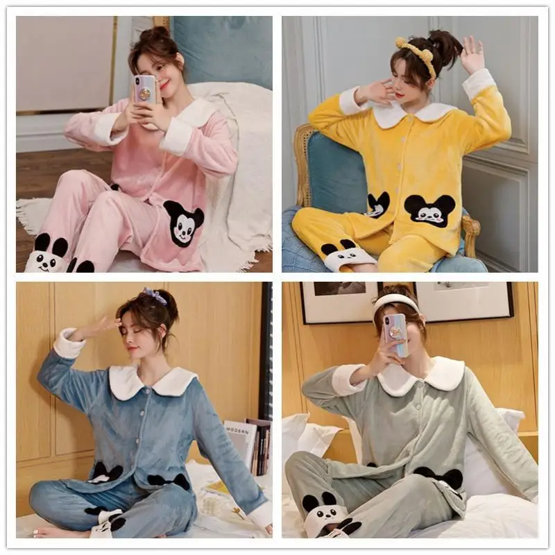 

Pajamas Women Fashion Casual Loose Long-Sleeved Trousers Lapel Printed Home Service Pajamas Set