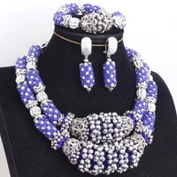 4ujewelry dubai silver jewelry with royal blue bold jewellery set 2 layers african bridal necklace set 2020 free shipping new