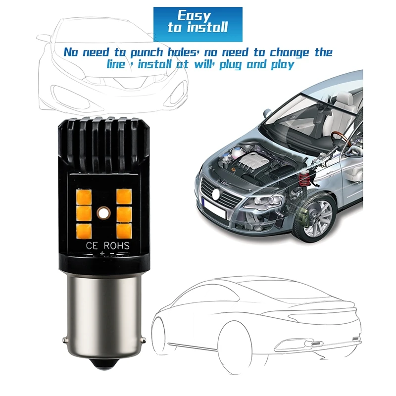 2 шт. желтые 1156 BA15S P21W 12SMD 3030 светодиодные сигнальные лампы для замены сигнала
