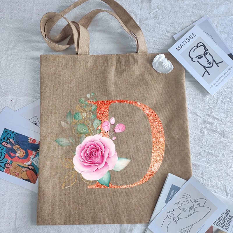 New Orange Letter Print Women Shopping Bags Eco Bag Designer Handbags Tote Student Shopper Reusable Printed Linen Canvas | Багаж и сумки